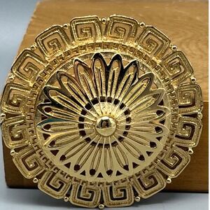 Vtg 60's/70s Signed Monet Etruscan Greek large Medallion Brooch Book Piece